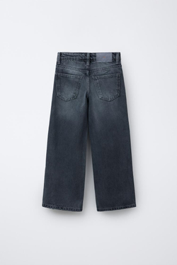 ZARA ДЖИНСЫ WIDE LEG С БЛЕСТЯЩЕЙ БАХРОМОЙ, СЕРО-СИНИЙ