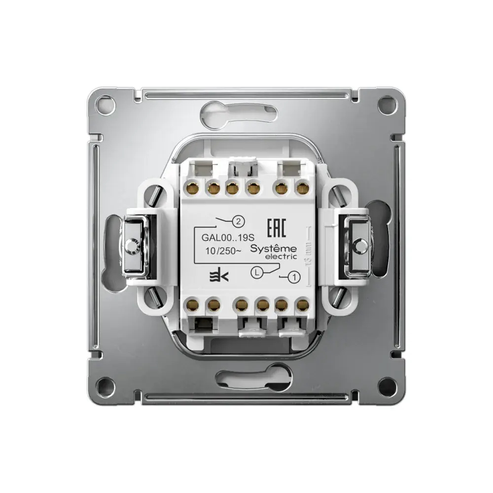 ARTGALLERY 2-клавишный ВЫКЛЮЧАТЕЛЬ ДЛЯ ЖАЛЮЗИ, 2х сх.4, 10А, механизм, быстрозажим. клем., СТАЛЬ