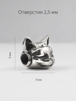 Фотография шарм бусина Мистическая Кошка серебро 925 размеры