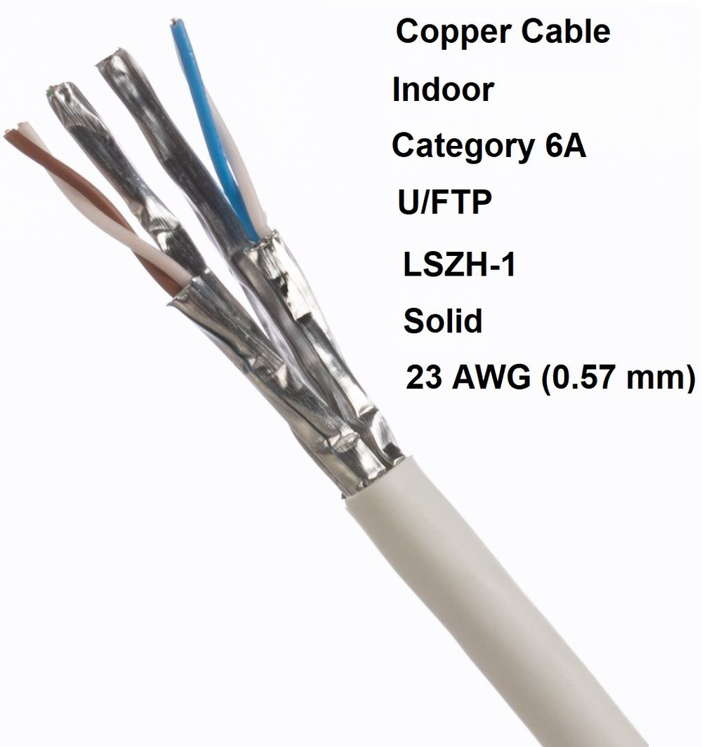 Кабель витая пара Panduit PUFL6X04WH-HED-040М-P U/FTP cat.6A 4 пары (40 м) 0.57 мм (23 AWG) одножильный, чистая медь, LSZH, белый