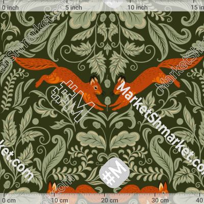 Орнамент с белками. Зеленый -3.  (Дизайнер Irina Skaska) by Irina Skaska 150 DPI