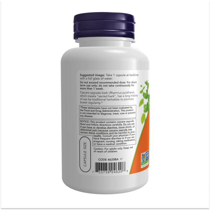 Добавка для поддержки пищеварения, Cascara Sagrada, Now Foods, 100 вегетарианских капсул 2