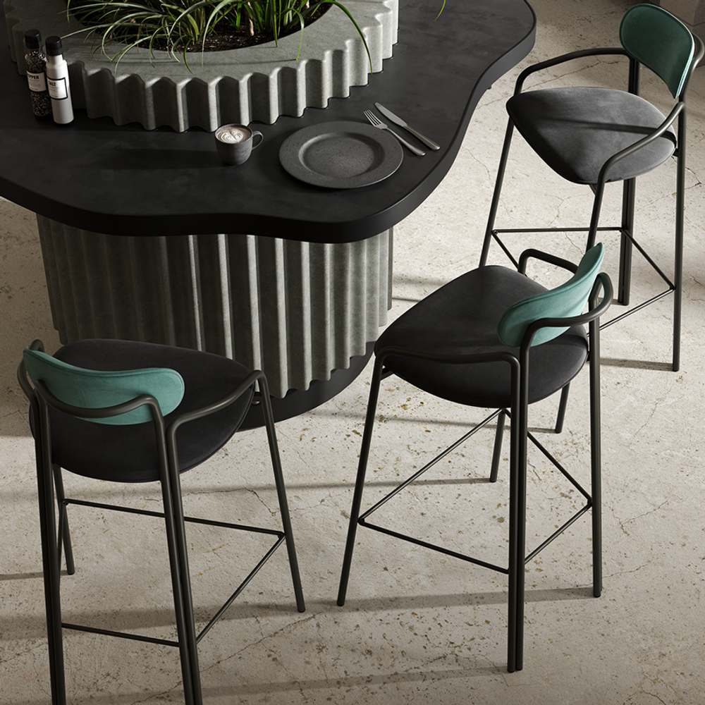 Стул барный Ror, Round, велюр, черный/темно-зеленый/черный