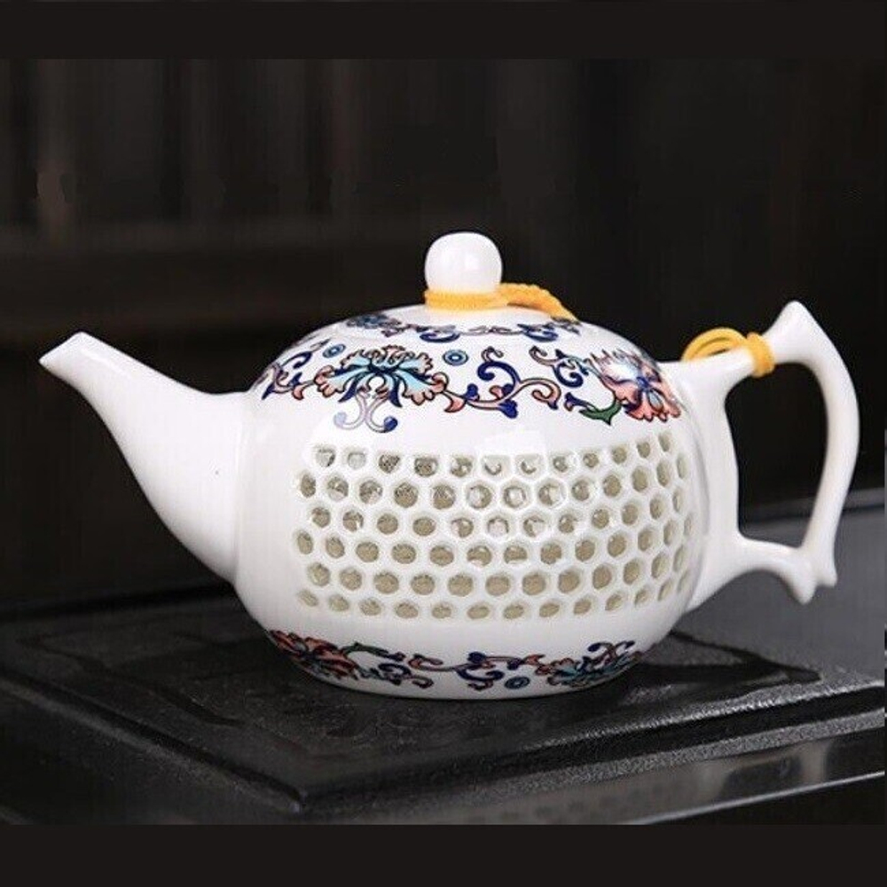 242096 Чайник РИСОВЫЙ ФАРФОР "Улей", 220мл, h=75мм, L=140мм, фарфор белый