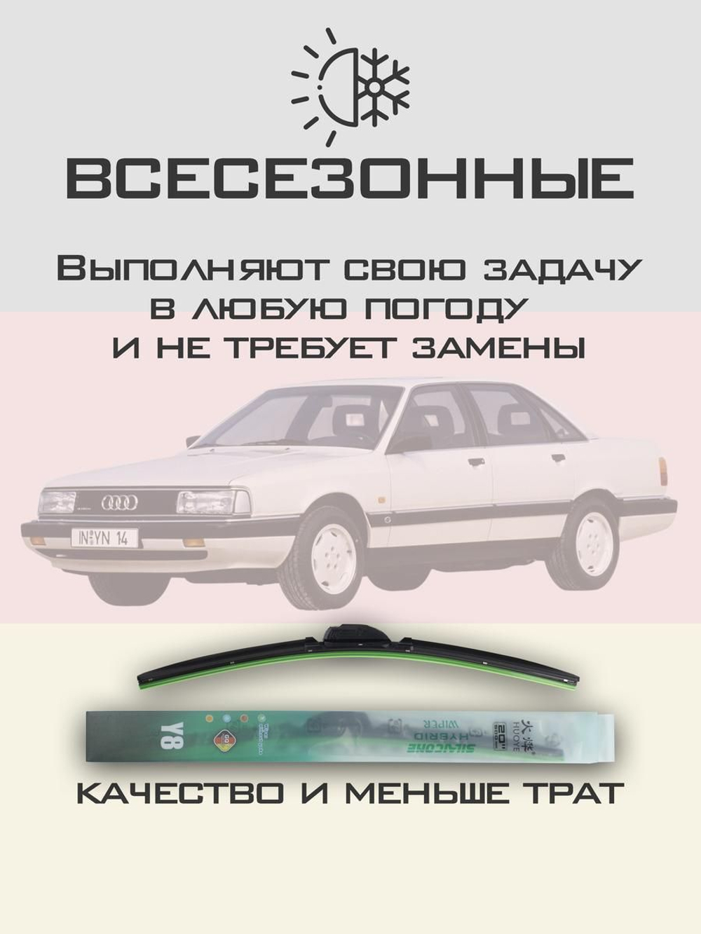 Щетки стеклоочистителя HUOYE Y8 525/525 мм на Audi 200 | Hook/J-Hook