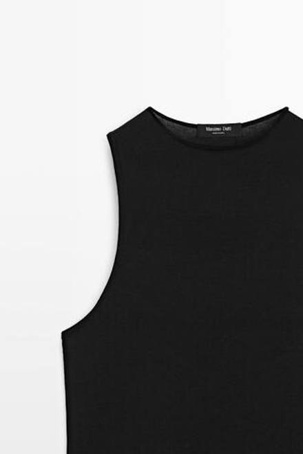 Massimo Dutti Топ с горловиной халтер и кружевной отделкой, черный