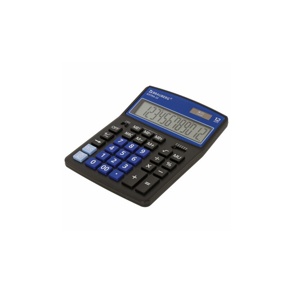 Калькулятор BRAUBERG EXTRA 12р /2 памяти/ (155*206) ЧЕРНО-синий, COLOR-12-BKBU