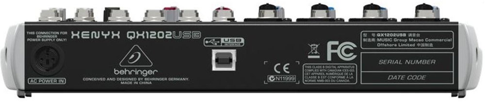 BEHRINGER QX1202USB микшер, 4 моновхода с компрессорами, 4 стерео входа, 2 AUX-шины, процессор эффектов, USB