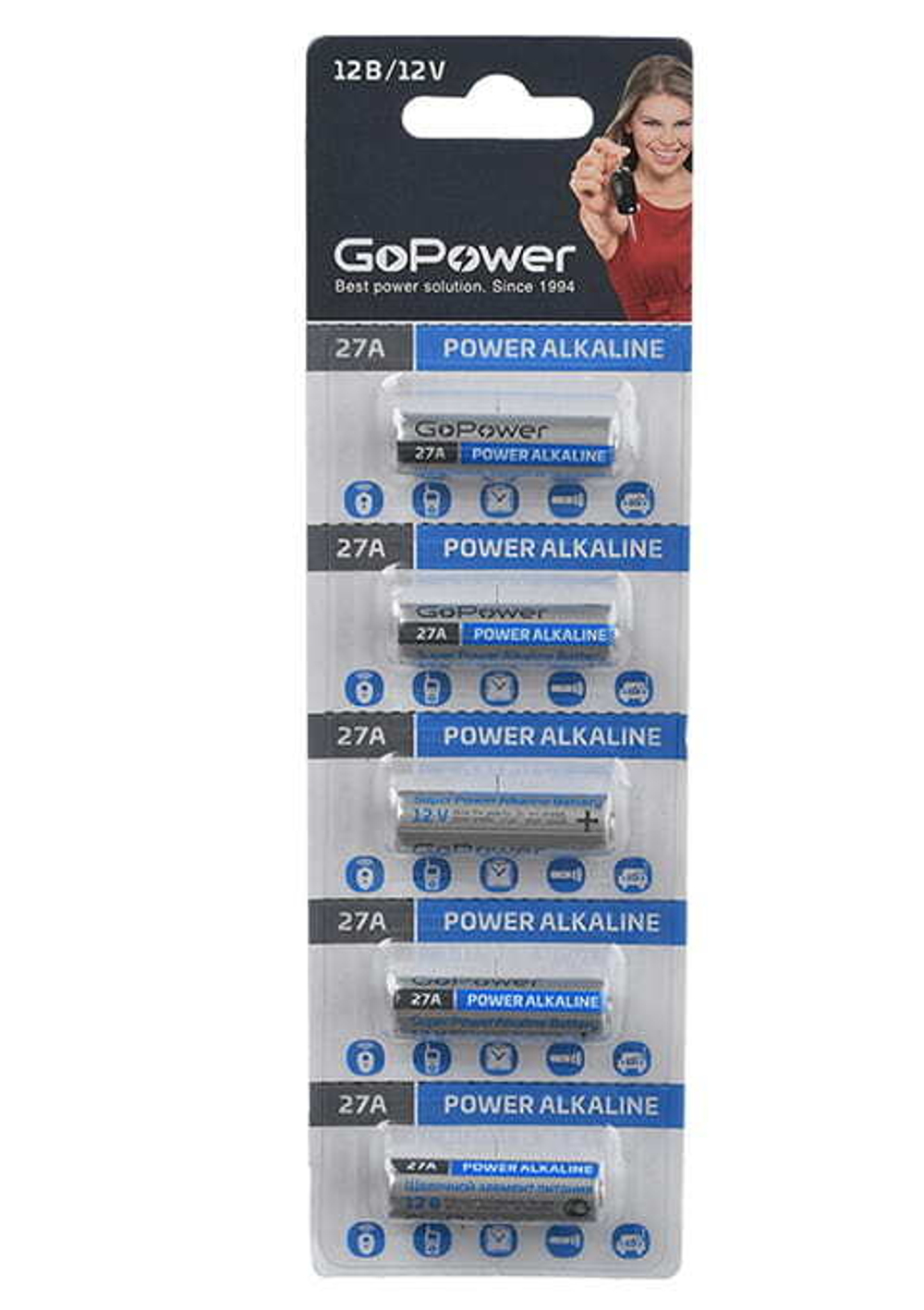 Батарейка алкалиновая GoPower LR27/A27/MN27 BL5