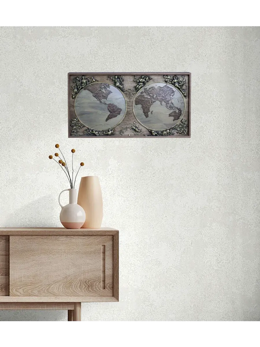 Картина из дерева "Карта Мира" 44х23,5х4 см