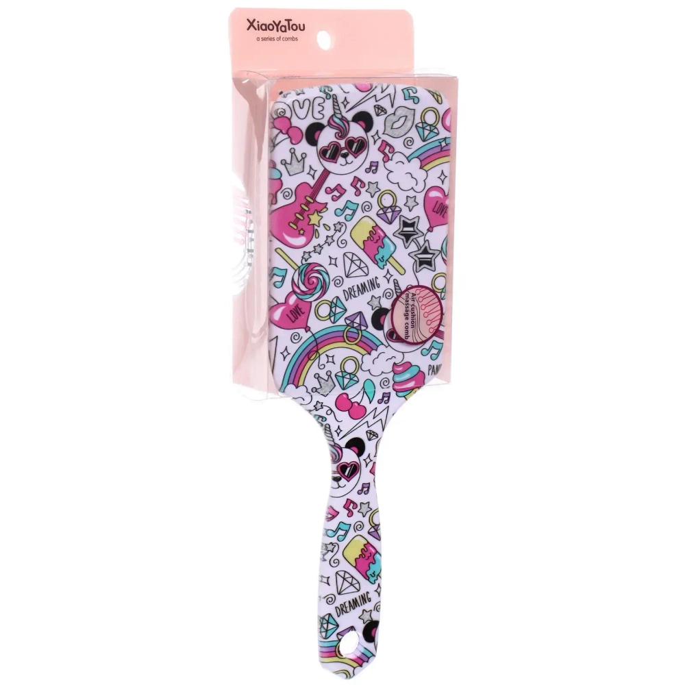 Расческа массажная прямоугольная форма «КОЛЛЕКЦИЯ ИМАНИ - ЭЛАНТРО», микс 4 дизайна, 24*7,5см (PVC упаковка)