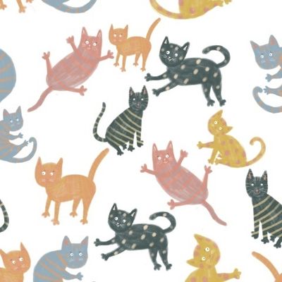 Паттерн Милые котики играют на белом фоне