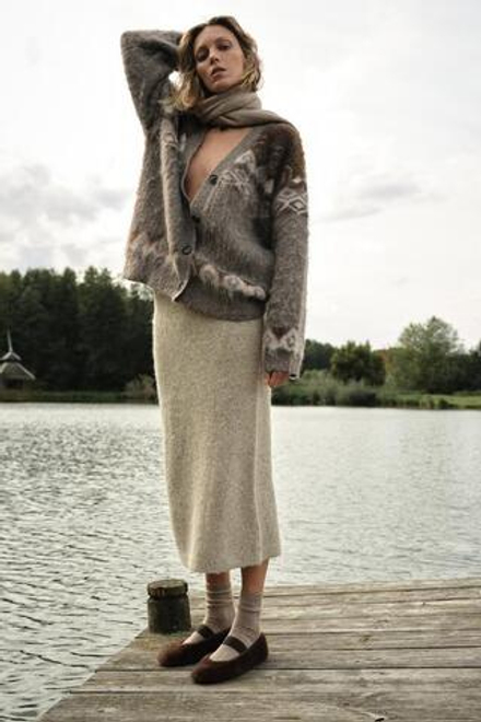 ZARA ЮБКА МИДИ ИЗ ВЯЗАНОГО МАТЕРИАЛА С ЭФФЕКТОМ ВОРСА, ПЕСОЧНЫЙ