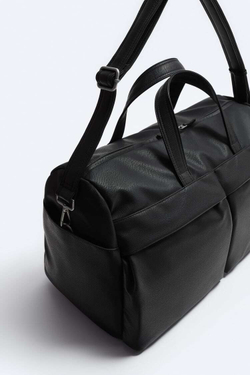 ZARA СУМКА-БОУЛИНГ С ТИСНЕНИЕМ И КАРМАНАМИ, ЧЕРНЫЙ