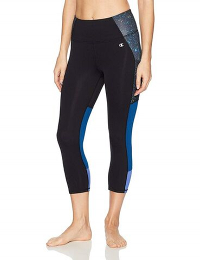 Облегающие эластичные капри с эффектом циркуляции воздуха (Размер: XL) (Цвет: черный с синим)