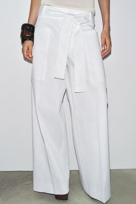 ZARA БРЮКИ С ПОЯСОМ — ZW COLLECTION, БЕЛЫЙ