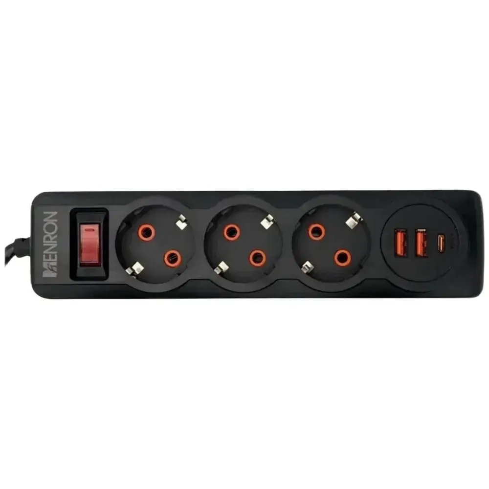 Сетевой фильтр с предохранителем и заземлением, 6 розетки + 5 USB / 1 TYPE-C быстрая зарядка 20 W, кабель 2м