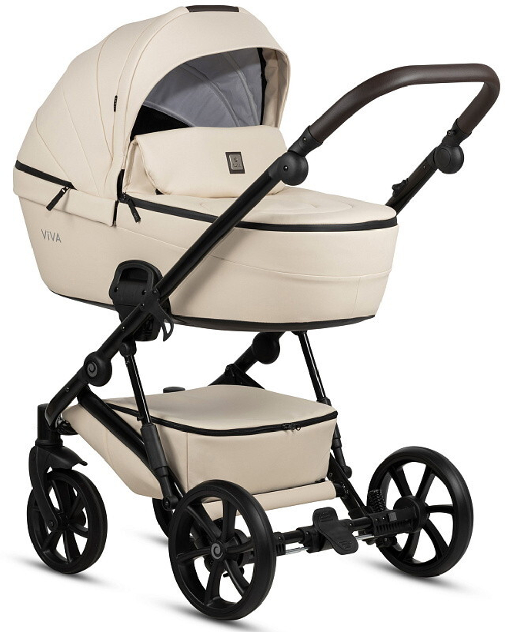 Детская коляска Tutis Viva 5 Plus Leather 2024 3 в 1 с автокреслом Elo Lux EduSky Grey 1452086 Vanilla