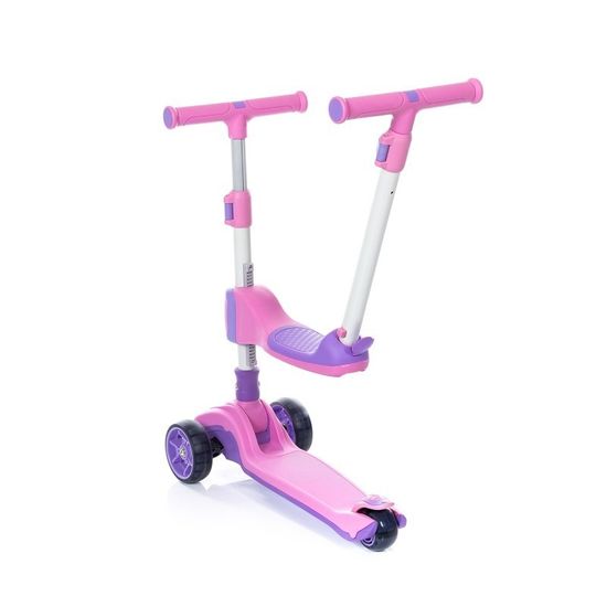 Самокат-беговел 3 в 1 Scooter Micar Transformer складной со светящимися колесами, сиденьем и родительской ручкой розовый