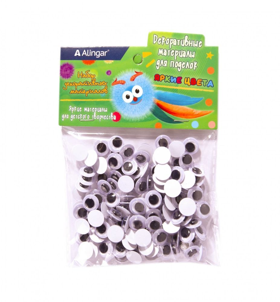 Материал декоративный Alingar "Глазки", d=1 см, 150 шт, круглые, черные, пакет с европодвесом Материал декоративный Alingar "Глазки", d=1 см, 150 шт, круглые, черные, пакет с европодвесом