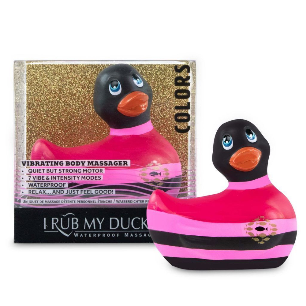 Вибратор-уточка I Rub My Duckie 2.0 Colors с черно-розовыми полосками (Цвет: черный с розовым)