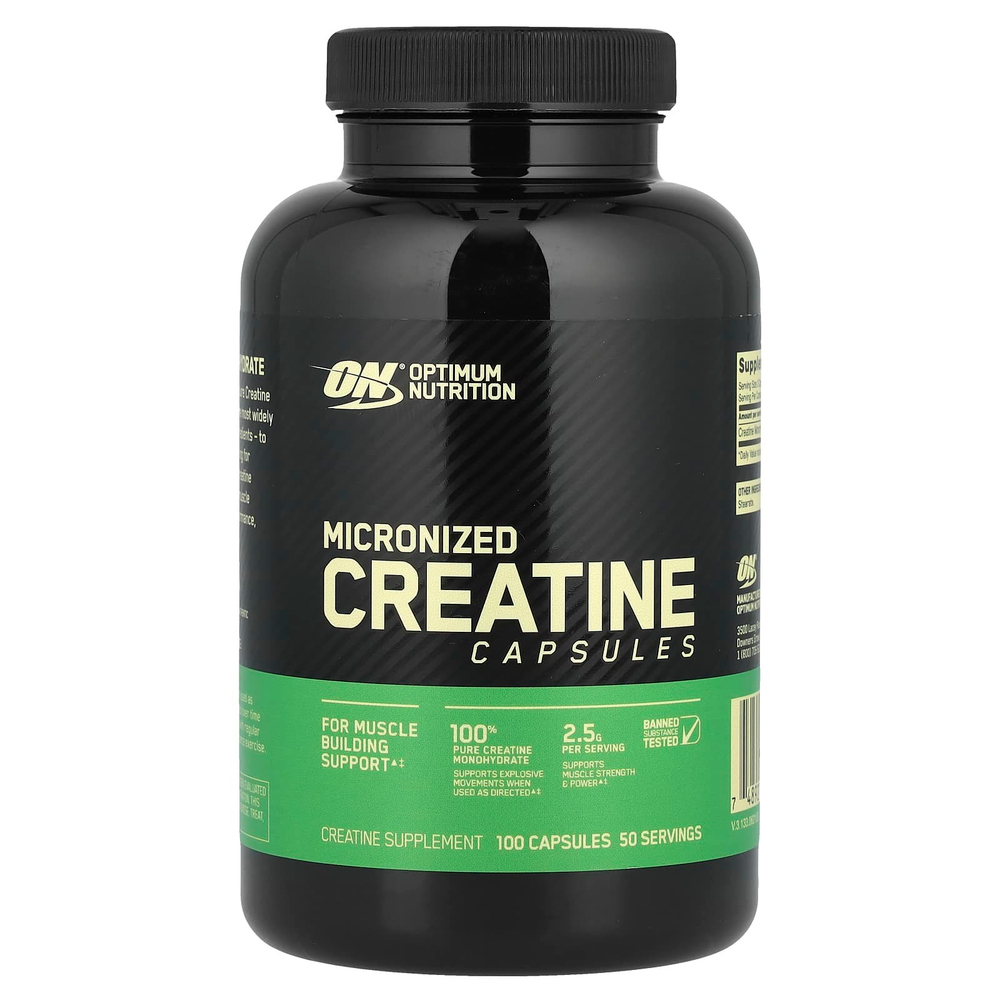 Optimum Nutrition, микронизированный креатин в капсулах, 2,5 г, 100 капсул (1,25 г в 1 капсуле)