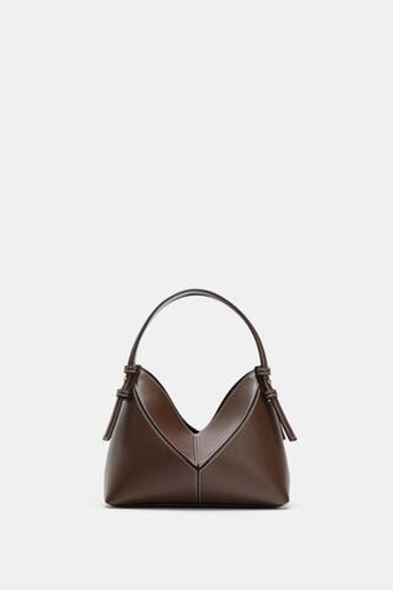 ZARA МИНИ-СУМКА-МЕШОК С ДЕКОРАТИВНОЙ СТРОЧКОЙ, ШОКОЛАДНЫЙ