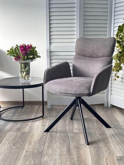 Стул TRIS 360 град. поворот с возвратом, Davis Nowo 92 серый, букле /Point 90 серый/ Черный