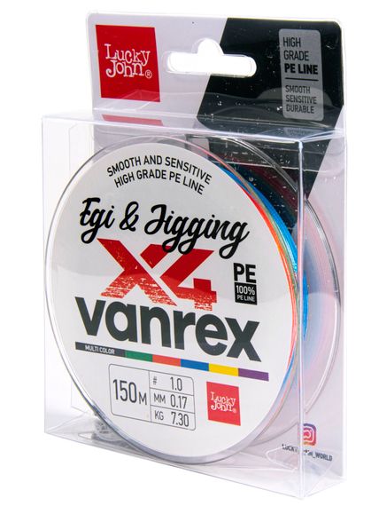 Леска плетёная LJ Vanrex EGI &amp; JIGGING х4 BRAID Multi Color 150 м, 0,17 мм