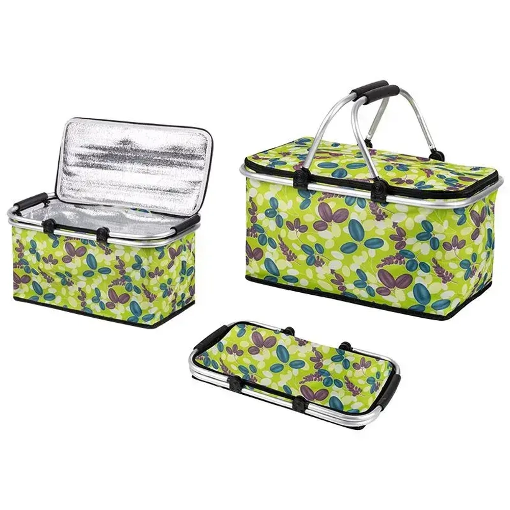 Термосумка складная с алюминиевым каркасом CB-7046-2 с принтом зелень