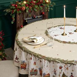 СКАТЕРТЬ КРУГЛАЯ "ЩЕЛКУНЧИК" ,220СМ БЕЖЕВЫЙ 100% ХЛОПОК , ТВИЛ