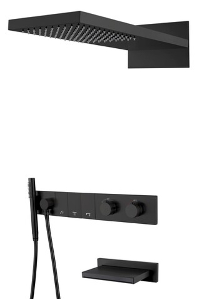 Встроенная душевая система с изливом ZODIAC с термостатом, трехпозиционная Black