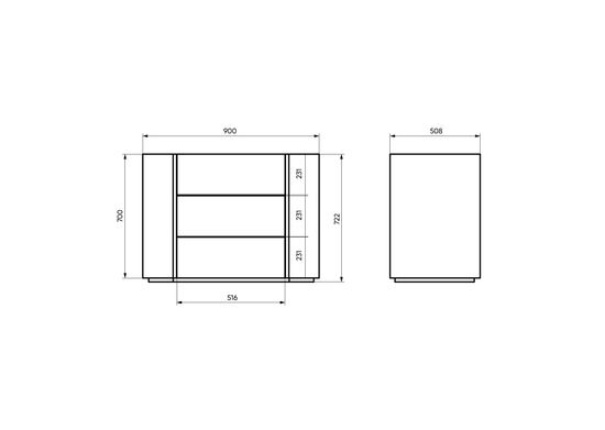 Комод Lagom 3 ящика ширина 90 см (орех, черный)