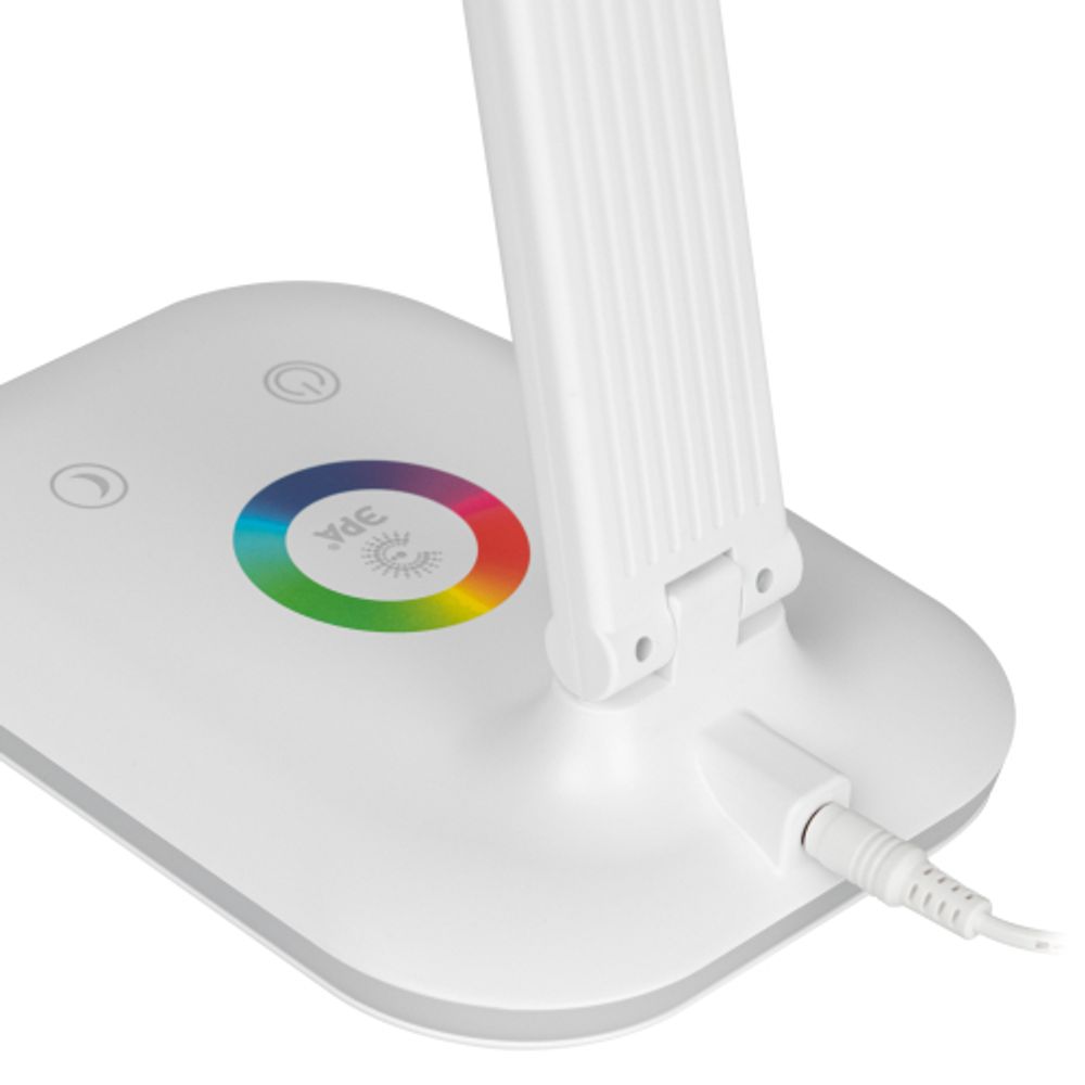 Настольный светильник ЭРА NLED-502-11W-W светодиодный с RGB ночником белый | Светодиодные настольные лампы