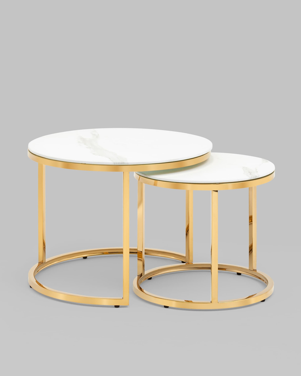 Набор журнальных столиков Селена 60 и 45 см стекло белый мрамор сталь золото