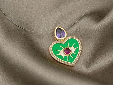 Подвеска Сердце с глазом, 27мм, Green