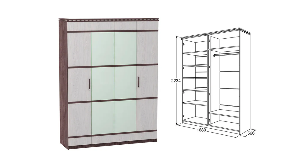 Шкаф 4-х створ. для белья и одежды Ольга-13 ясень анкор темный/ясень анкор светлый
