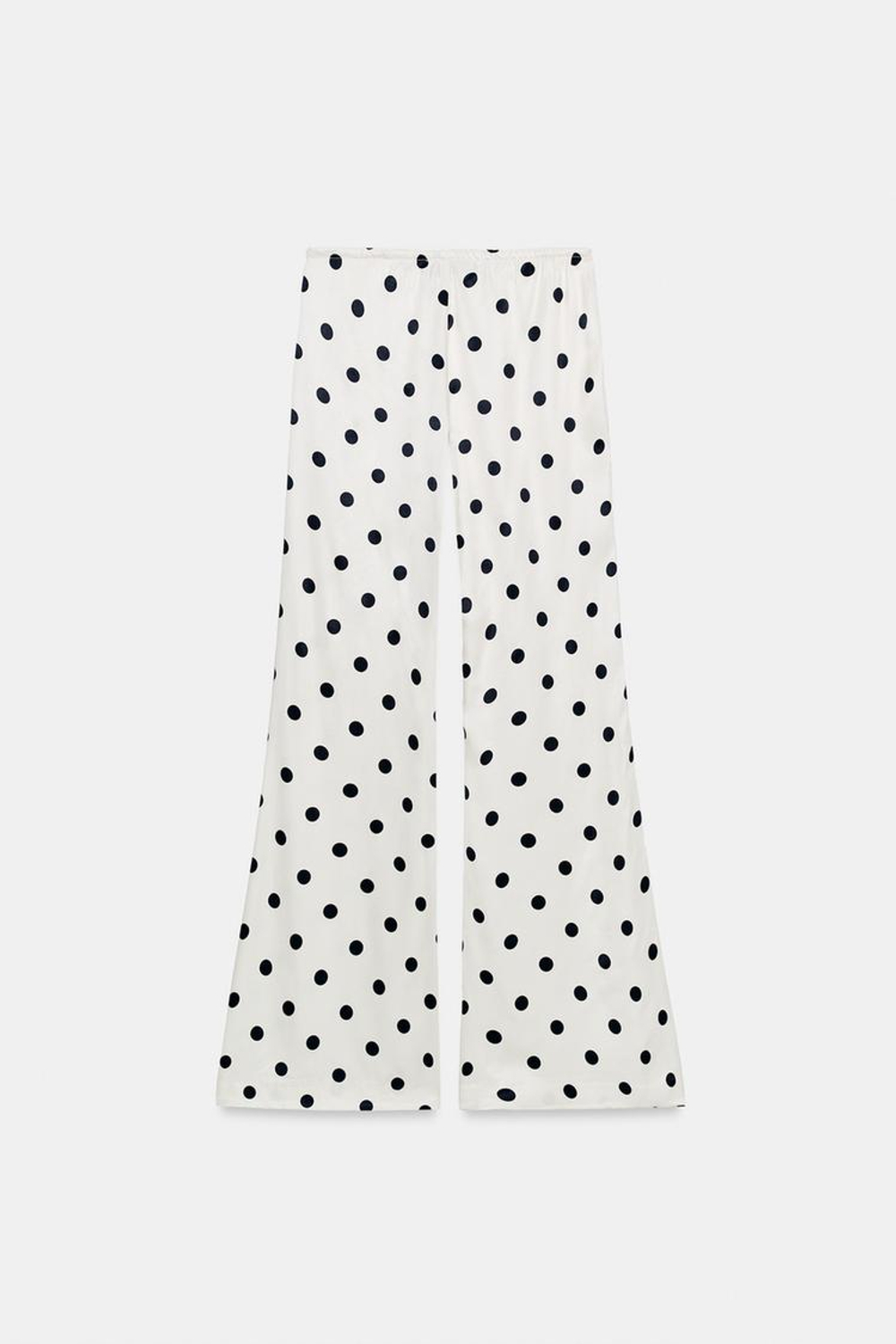 ZARA АТЛАСНЫЕ БРЮКИ В ГОРОШЕК НА ШНУРКЕ, БЕЛЫЙ/ЧЕРНЫЙ