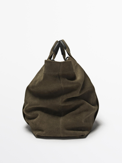 Massimo Dutti Сумка-шоппер из замши, хаки