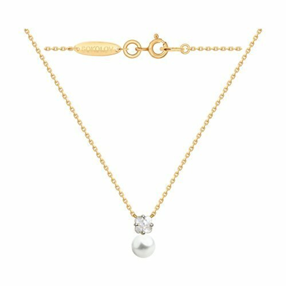 Колье из золота с жемчугом и Swarovski Zirconia