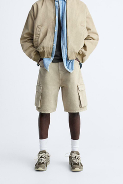 ZARA ДЖИНСОВЫЕ ШОРТЫ-КАРГО-БЕРМУДЫ, ПЕСОЧНЫЙ