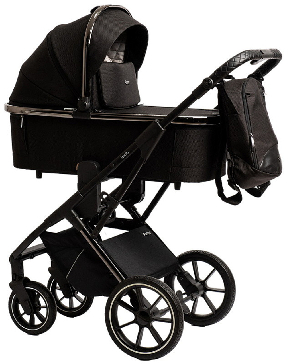 Детская коляска Peppy Tecla 3 в 1 с автокреслом Verona Black Shadow Black Chrome Edition Черный