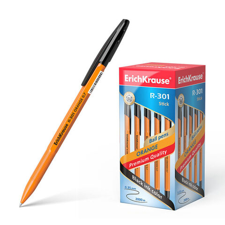 Ручка шар. ЕК R-301 Stick Orange чёрная, 0,7мм, пласт.корп.
