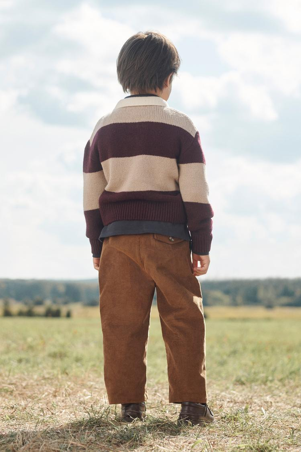 ZARA ВЯЗАНЫЙ СВИТЕР-ПОЛО, БОРДОВЫЙ/ЭКРЮ