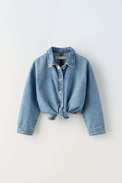 ZARA ДЖИНСОВАЯ РУБАШКА С УЗЛОМ, СИНИЙ