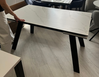 Стол МОРИС-2 140 MATTE БЕЛЫЙ МРАМОР, керамика / Черный каркас, М-City