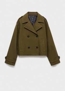 Короткий тренч оверсайз с двубортной застежкой на пуговицы