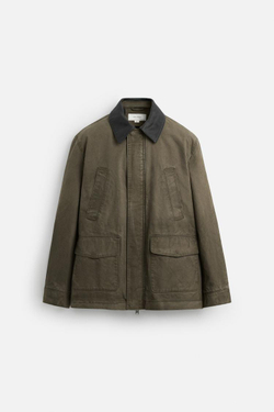 ZARA КОМБИНИРОВАННАЯ КУРТКА ИЗ ТКАНИ С ЭФФЕКТОМ ПОТЕРТОСТИ, ЗЕМЛЯНОЙ