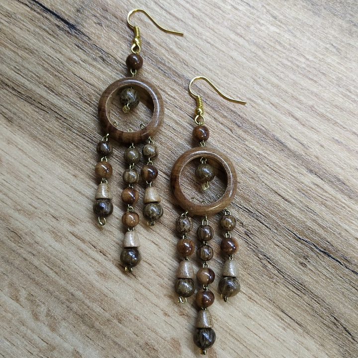 Серьги Слезки, дерево, цвет коричневый, темно-коричневый, 22x65 мм