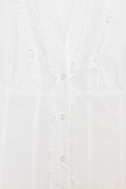 ZARA РУБАШКА ИЗ ПОПЛИНА С ВОЛАНАМИ, БЕЛЫЙ